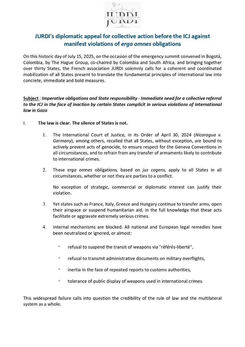 JURDIasso's tweet image. 🔴THE HAGUE GROUP : DIPLOMATIC APPEAL🔴
JURDI solemnly calls for a coherent and coordinated mobilization of all States present to translate the fundamental principles of international law into concrete, immediate and bold measures.
@RSAinFrance @FranceinIreland @EmbEspFrancia