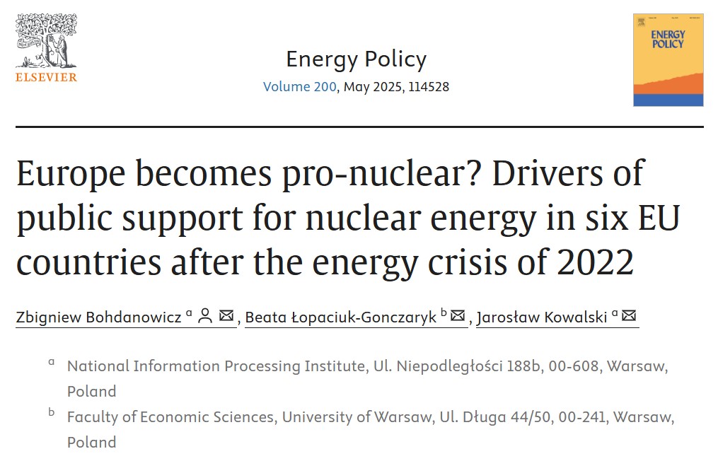 🔊 PAPER by Department member Beata Łopaciuk-Gonczaryk, co-authored by Zbigniew Bohdanowicz and Jarosław Kowalski, investigating drivers of public support for nuclear energy, published earlier this year in Energy Policy. Congratulations👏 
Check out here: doi.org/10.1016/j.enpo…