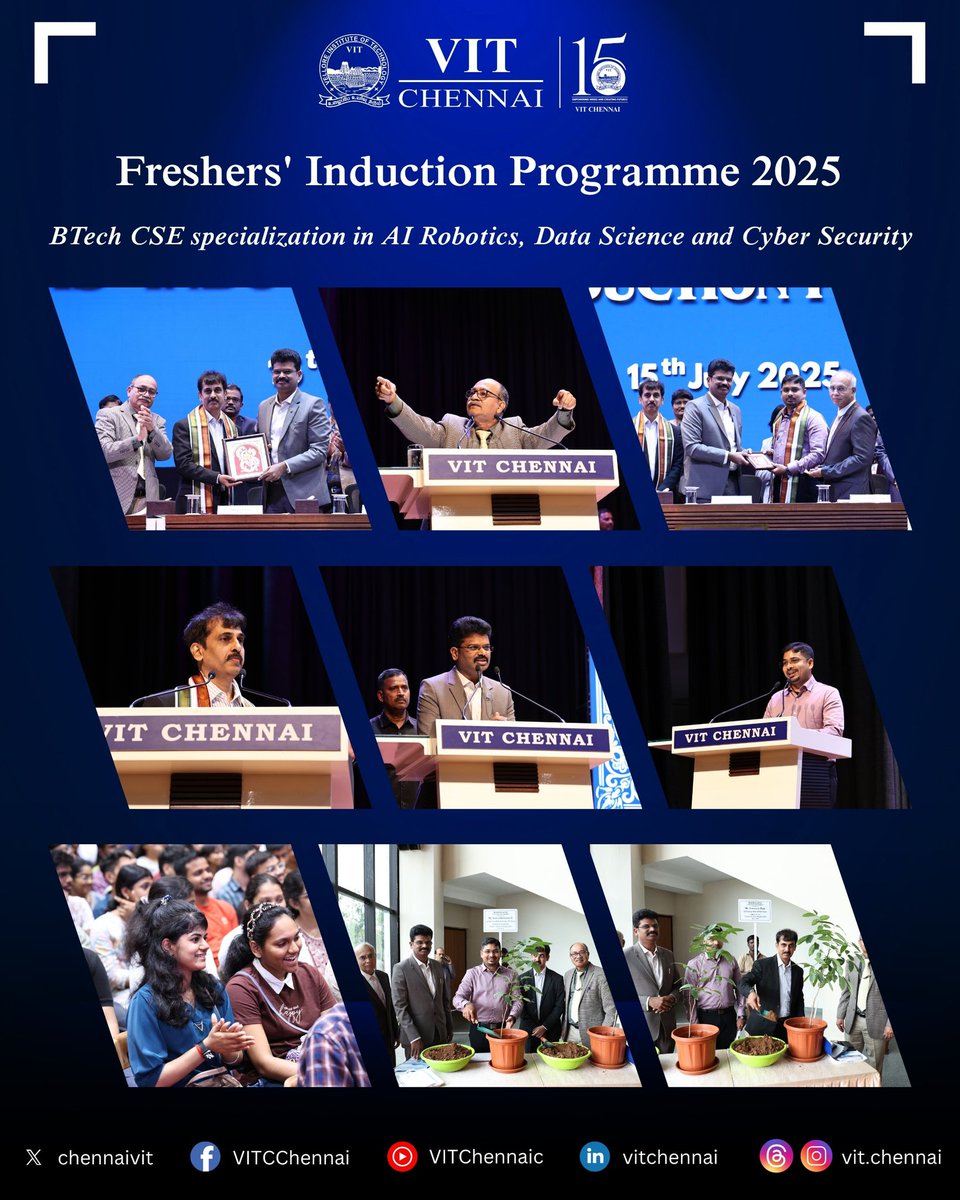 Freshers’ Induction 2025 | VIT Chennai

Welcoming students of B.Tech CSE (AI &amp; Robotics), Data Science &amp; Cyber Security.

Graced by Dr. G. V. Selvam, VP – VIT
🎤 Mr. Easwaran Ram, CTO – SynProSoft
🎤 Mr. Gokulakrishnan E, Lead Dev – TCS

#VITChennai #Freshers2025