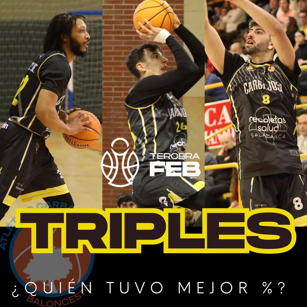 🎯 ¡Duelo desde la línea de 3!
Tres jugadores, un reto: ser el más certero del Club Atlético Baloncesto Carbajosa desde el triple 
🏀 Cris Teasley
🏀 Jorge Morán
🏀 Adri Ramírez
Solo uno superó el 35% de acierto y se coronó como nuestro rey del triple 👑
¿Quién crees que fue?