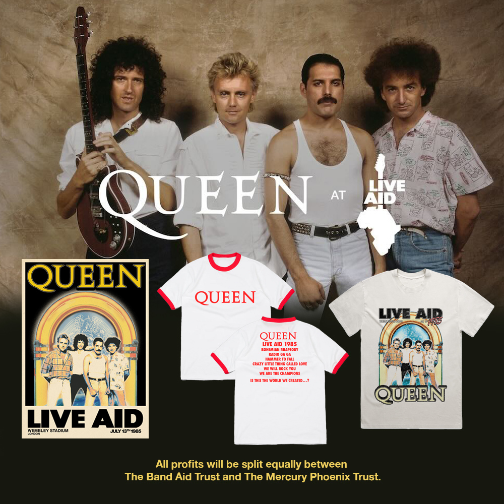 QueenWillRock's tweet image. Thanks to all those who watched and enjoyed the YouTube stream of the Queen's Live Aid set on Sunday and Monday.
The Limited Edition Queen at Live Aid merchandise is still available in the Queen Online Store, with all profits split equally between the Band Aid Trust and @The_MPT…
