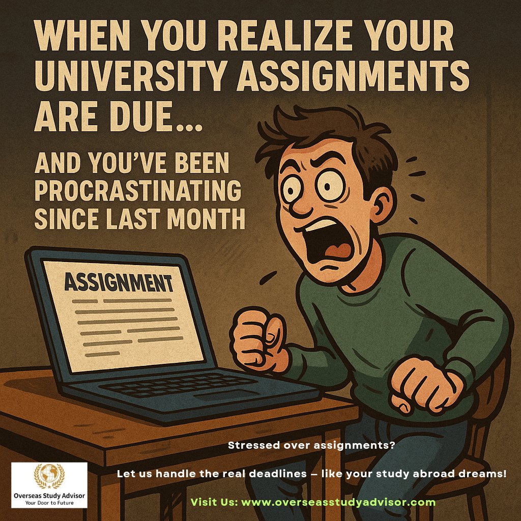 advisorOSA's tweet image. Assignment Panic Mode: Activated! 🤦🏽

We’ve all been there, right? 😅

#StudentLife #Procrastination #StudyStruggles #StudyAbroad #DeadlineStress #StudentLife #OverseasEducation #AcademicHelp #StudyGoals