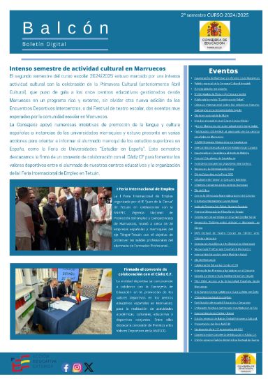 Nueva edición de El Balcón Digital que resume las principales actividades y eventos celebradas en los centros educativos de titularidad del Estado español en Marruecos y en la Consejería de Educación durante la segunda mitad del curso 2024-2025.educacionfpydeportes.gob.es/marruecos/dam/…