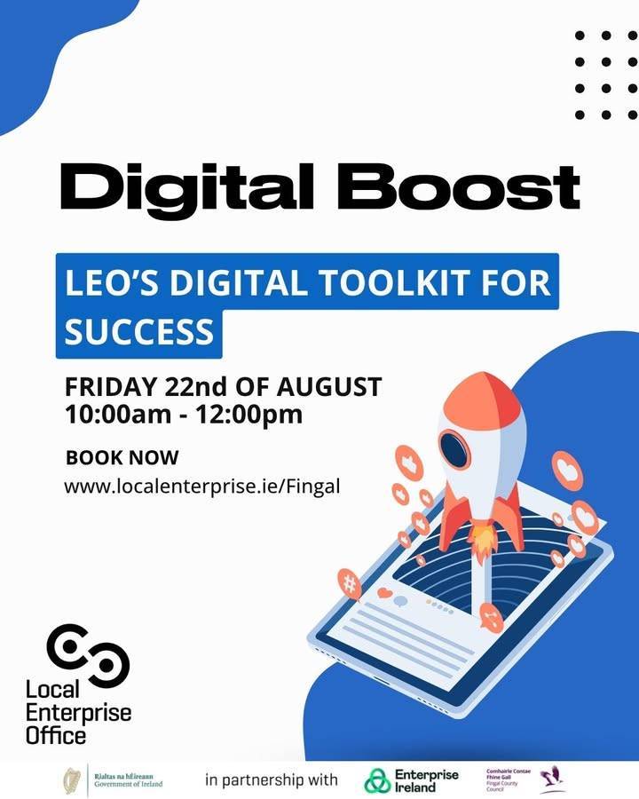 If you want to know how to access the LEO's digital supports, this is the webinar for you! Join us on the 22nd of August to learn about the Digital For Business scheme, which pairs you up with digital mentors, and the Grow Digital fund. Register here: localenterprise.ie/Fingal/Trainin…