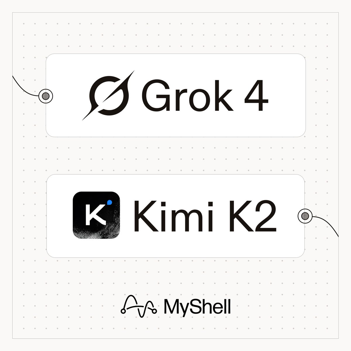 myshell_ai's tweet image. Grok-4 and Kimi K2 Coming Soon to MyShell
We’re continually expanding ShellAgent with the latest high-performance models. Our engineers are already testing the newest LLMs for seamless integration.
• @Grok 4 currently tops the ARC-AGI benchmark with 15.9%, nearly doubling the…