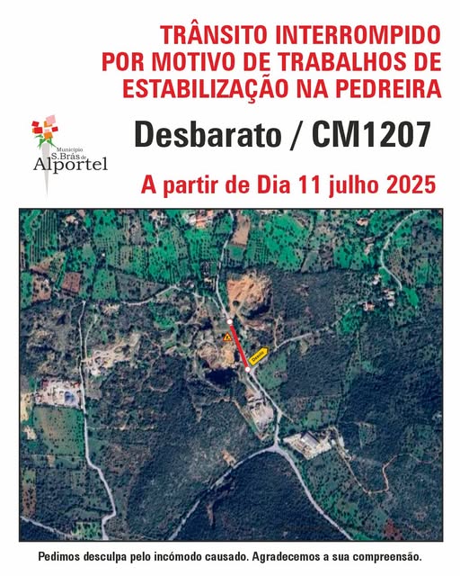 CCDR ALGARVE, I.P. (@ccdr_algarve) on Twitter photo Trânsito interrompido no CM1207 por motivo de trabalhos de estabilização na Pedreira do Calvário Velho, no sítio do Desbarato, em #SãoBrásdeAlportel. Respeite a sinalização no local!
#CCDRALGARVE <a href="/_joseapolinario/">José Apolinário</a>
#ambiente #mobilidade #transitoseguro Trânsito interrompido no CM1207 por motivo de trabalhos de estabilização na Pedreira do Calvário Velho, no sítio do Desbarato, em #SãoBrásdeAlportel. Respeite a sinalização no local!
#CCDRALGARVE <a href="/_joseapolinario/">José Apolinário</a>
#ambiente #mobilidade #transitoseguro