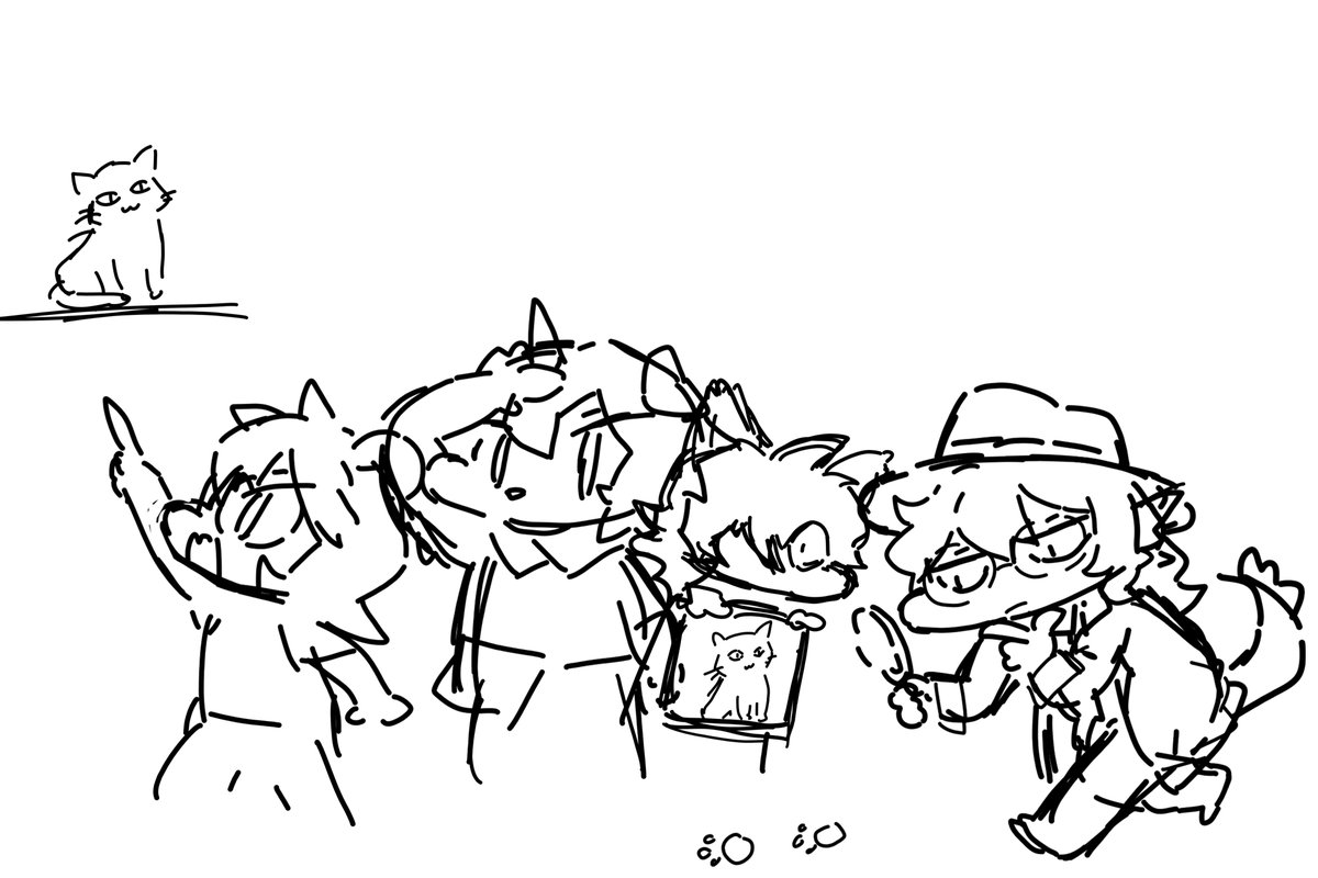 suttobi_neko's tweet image. ご依頼絵を描き始めました
リー探偵事務所の面々を和やかな感じでというリクエストでしたので探偵っぽく猫探ししているところにしようと思います
描いててアかワイフーをウンが肩車して探してるほうがいいかなとか後から出てくるのでしばらく描いたり消したりです