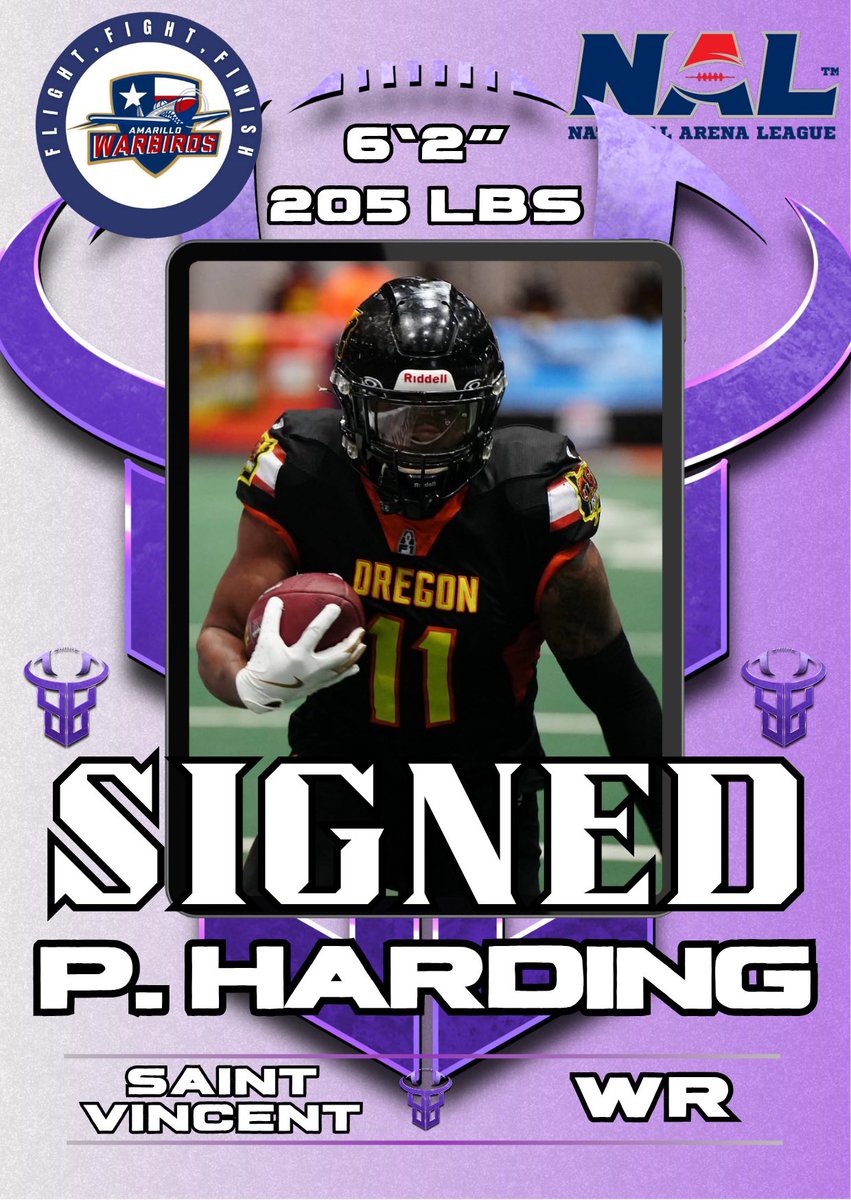 We are excited to celebrate the signing of <a href="/ninoprofootball/">Niño Pro Football</a> athlete, <a href="/p/">P.</a>.harding_19 , and the @amarillowarbirdsfootball of the @nationalarenaleague ‼️ 

Let’s go, Warbirds! 🦅 🏈

#NiñoProFootball #AmarilloWarbirds #Football #ArenaFootball #NAL