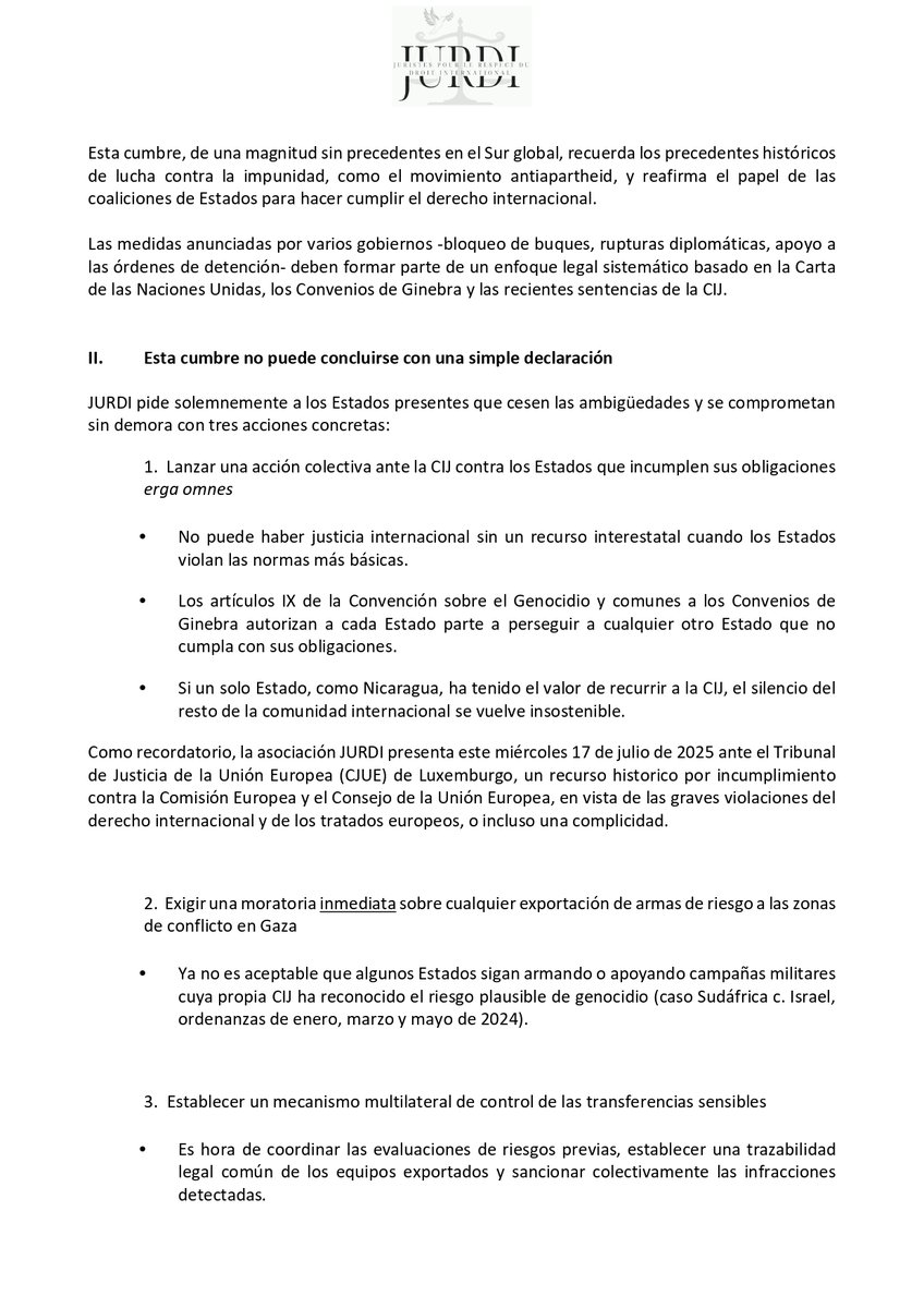 JURDIasso's tweet image. 🔴LLAMAMIENTO DIPLOMATICO🔴
Ante la situación en Gaza, JURDI pide una acción colectiva de los Estados del Grupo de La Haya, ante la Corte Internacional de Justicia por las graves violaciones de sus obligaciones internacionales por parte de muchos Estados.
@EmbEspFrancia