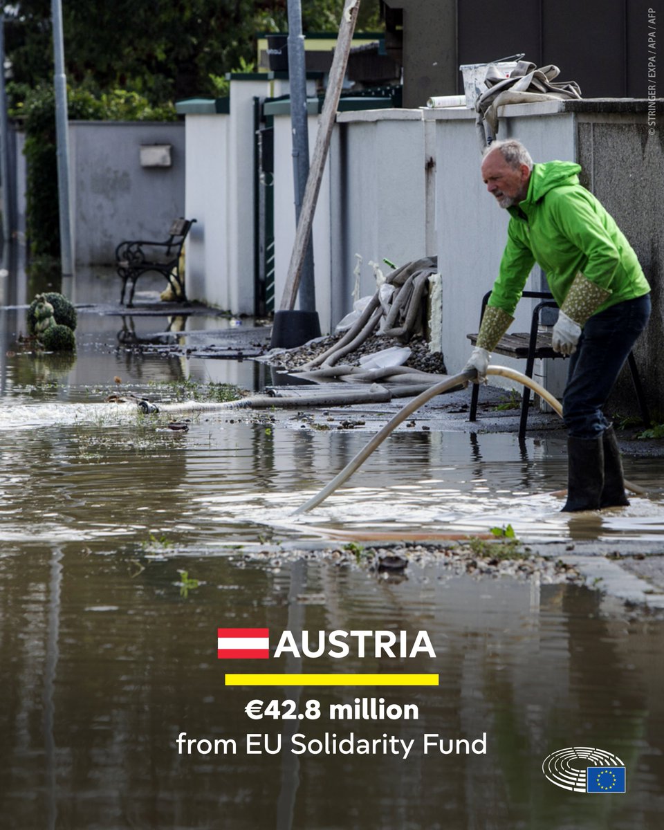 EPinIreland's tweet image. Last week, MEPs voted to provide financial help to deal with the consequences of severe flooding in 🇵🇱, 🇨🇿, 🇦🇹, 🇸🇰, 🇧🇦 & 🇲🇩.
Assistance will be used for infrastructure repair, temporary accommodation, protecting cultural heritage sites, and clean-up.
europa.eu/!vRp7rC