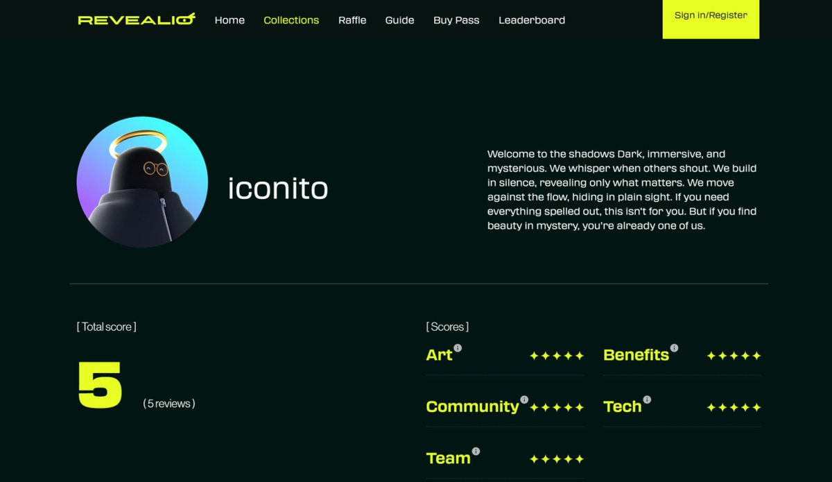 First 5 Reviews made by <a href="/iconitoNFT/">iconito</a> holders with a perfect 5/5⭐️score!!!

Check them out: revealio.xyz/collections/ic…