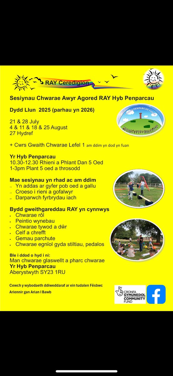RAY Ceredigion will run throughout the Summer Holidays. Find the information below! ⭐️☀️