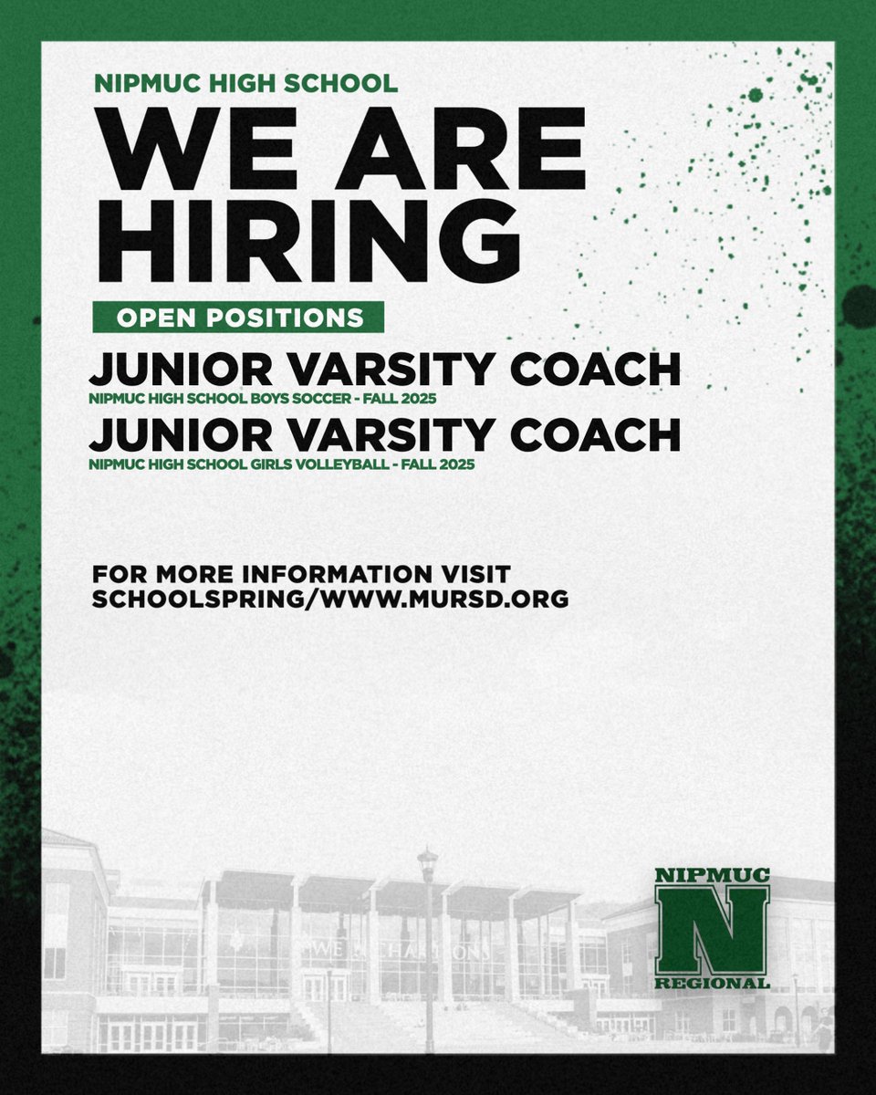 NipmucAD's tweet image. We want you! Looking for motivated individuals for open positions. Please email cschmidt@mursd.org or DM.