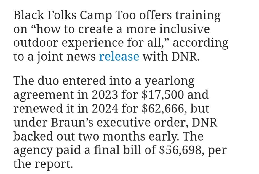Steve_Stuck's tweet image. State of Indiana taxpayers spent almost $80,000 on a group that educates black people it&apos;s ok to go outdoors because they fear being &quot;lynched&quot;. Governor Braun new anti-DEI directive shutdown this spending.