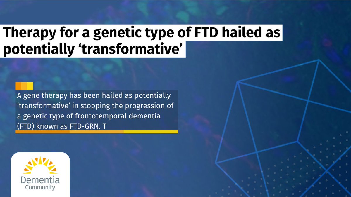 JDementiaCare's tweet image. A gene therapy has been hailed as potentially ‘transformative’ in stopping the progression of a genetic type of frontotemporal dementia (FTD) known as FTD-GRN.
Read More: buff.ly/pobgf6f
@AviadoBio