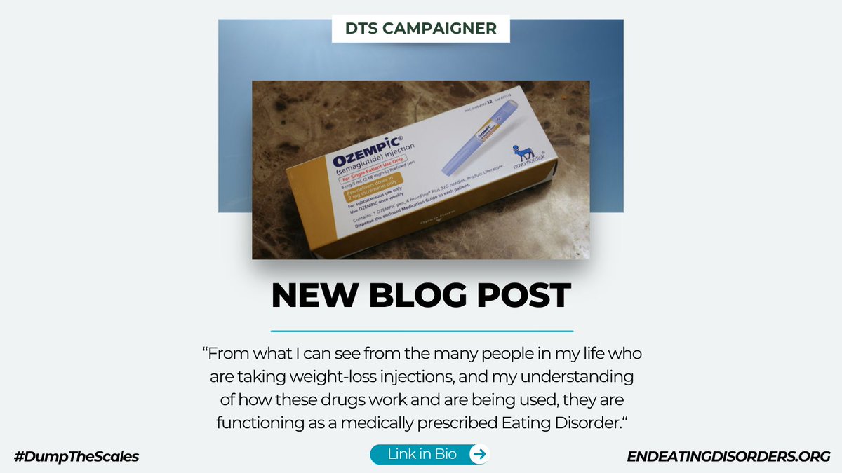 📢New blog klaxon📢

A Dump the Scales campaigner, with lived experience of anorexia &amp; bulimia discusses their concerns around the expansion of weight loss jabs including:

🔵size discrimination 
🔵how it will impact people with EDs + the public

Read ➡️shorturl.at/iMzBi