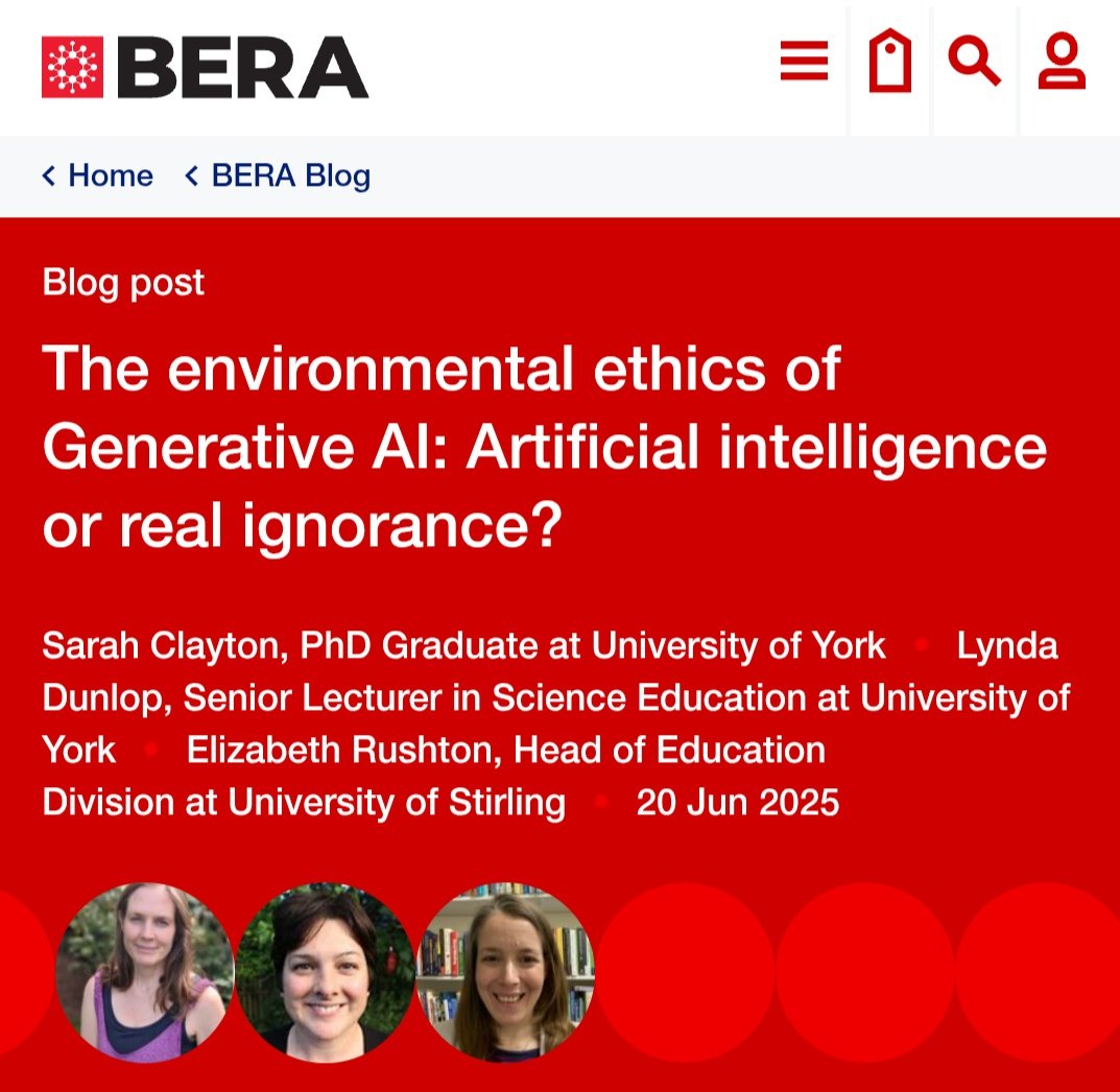 Qui es beneficia de l'expansió de la IA a les escoles? Qui no? Com podem ponderar els costos ambientals de la IA enfront dels seus possibles beneficis a l'aula? Com s'han d'incloure les consideracions ambientals i ètiques en allò educatiu i de recerca?
👉 bera.ac.uk/blog/the-envir…