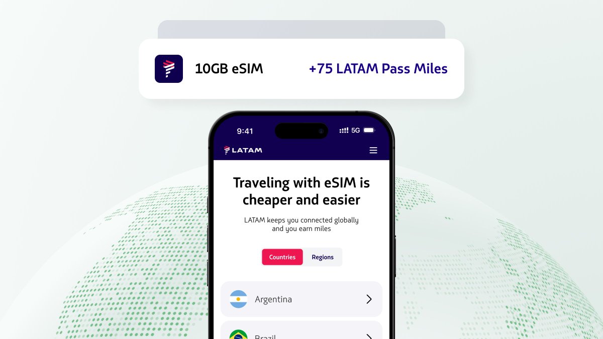 gigsdotcom's tweet image. Today, @LATAMAirlines, the largest carrier in Latin America, launched its own global travel eSIM offering — powered by Gigs 😍
LATAM is now the first airline in Latin America to embed mobile connectivity directly into its ecosystem, rewarding travelers with LATAM Pass Miles for…