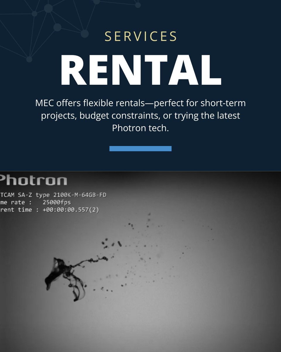 highspeedvideo's tweet image. Short-term test coming up? Motion Engineering offers Photron camera rentals with expert support included.

Get access to ultra-high-speed imaging without the commitment.

🔗 highspeedimaging.com/rentals/

#HighSpeedCameraRental #PhotronFastcam #MotionEngineering #TechOnDemand