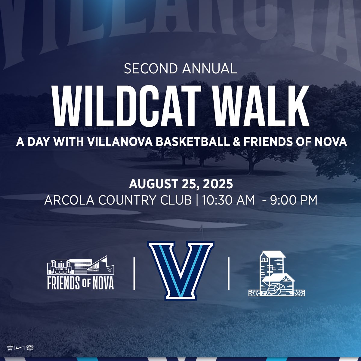 Villanova Athletics (@novaathletics) on Twitter photo Join us for the Second Annual Wildcat Walk: A Day With Villanova Basketball & <a href="/friendsofnova/">Friends of Nova</a>! β³οΈ π
Enjoy a great day on the course with William B. Finneran Endowed Head Coach <a href="/KevinWillard/">Kevin Willard</a>, Womenβs Basketball Head Coach <a href="/DeniseDillon/">Denise Dillon</a> '96, Vice President & Director of Athletics Join us for the Second Annual Wildcat Walk: A Day With Villanova Basketball & <a href="/friendsofnova/">Friends of Nova</a>! β³οΈ π
Enjoy a great day on the course with William B. Finneran Endowed Head Coach <a href="/KevinWillard/">Kevin Willard</a>, Womenβs Basketball Head Coach <a href="/DeniseDillon/">Denise Dillon</a> '96, Vice President & Director of Athletics