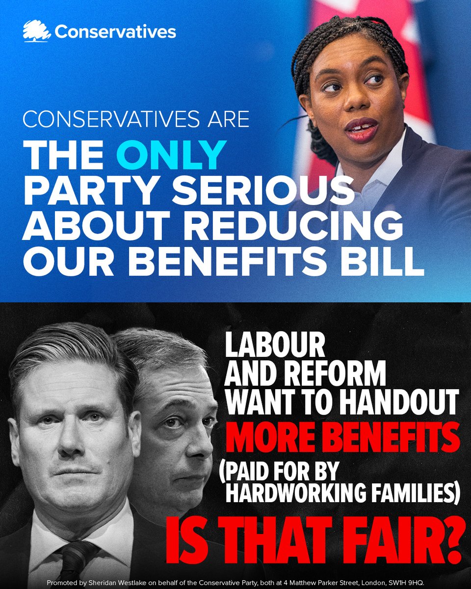 KentTories's tweet image. It should not be easier to have a large family on benefits than through work.
But that is what Labour and Reform MPs want - more handouts, funded by borrowing and taxes.
Do you think this is fair? spkl.io/6016AEFnw