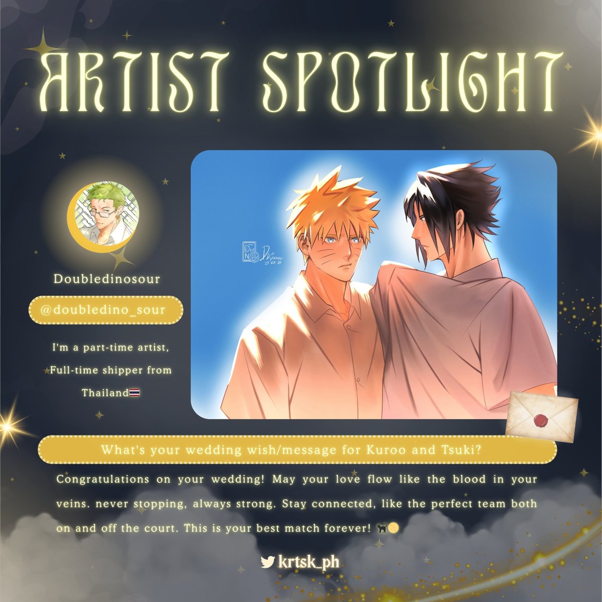 Krtsk_PH's tweet image. 🌙✨ A little more stardust in our sky… ✨🌙
We’re enchanted to welcome @doubledino_sour as one of the artists weaving magic into our merch kits! 🌌🖤
Their art sparkles with wonder, ready to bring Kuroo and Tsuki’s tale to life! 🐈⬛🌙
#ChasingTheMoon
#KRTSKCSE2025