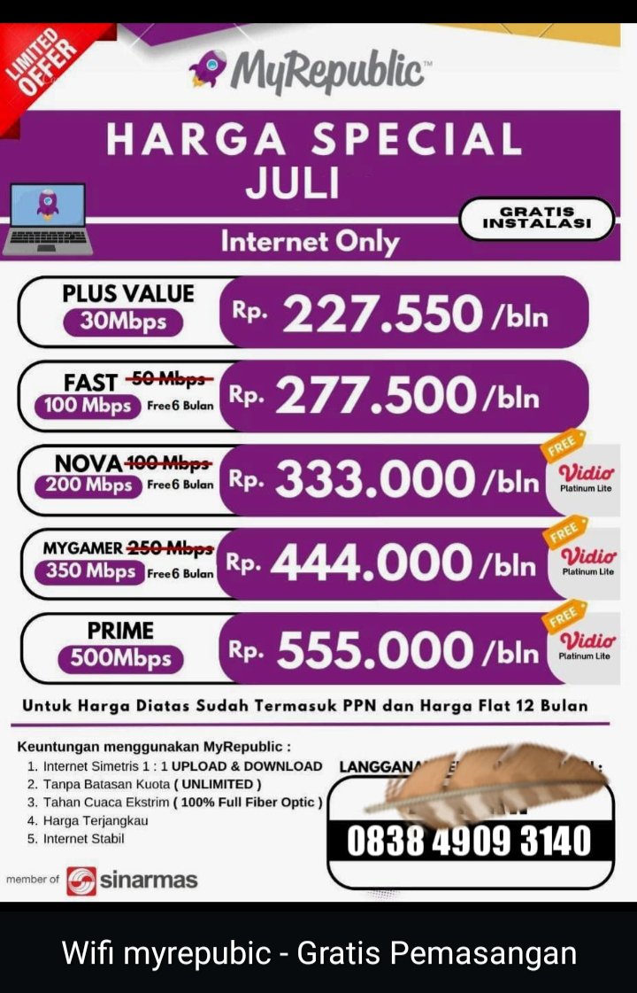 Iklan Internet Wifi Myrepubic 
Promo Bulan Juli

Contact : 083849093140