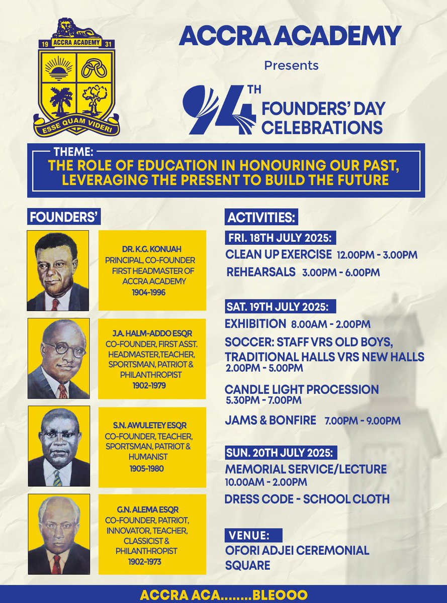 Accra Academy Founders’ Day Celebration 
#Bleoo #EsseQuamVideri