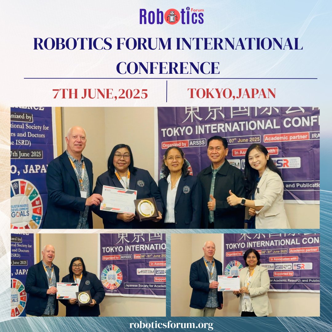 RoboticsForum's tweet image. 🌍 HIGHLIGHTS: Robotics Forum International Conference – Tokyo 2025 🌍

📅  7th June, 2025
📍 Tokyo, Japan

Huge thanks to our speakers, participants &amp;amp; organizers! 🙌

🌐 Visit: roboticsforum.org

#ROBOTICSForum #ConferenceHighlights #TechConference #TokyoConference