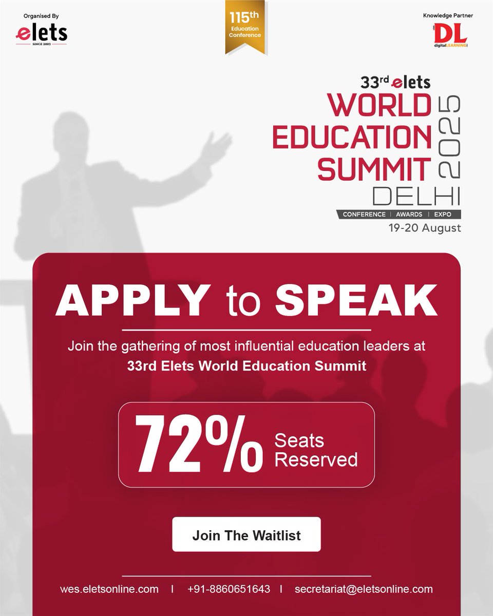 You’ve Led Classrooms, Now Lead the Conversation

If you’ve redefined classrooms, led institutions, driven change, or dared to ask “What’s next for Indian education?
Then it’s time to bring your voice to the stage that matters.

Apply to Speak: bit.ly/wesdelhi

#EletsWES