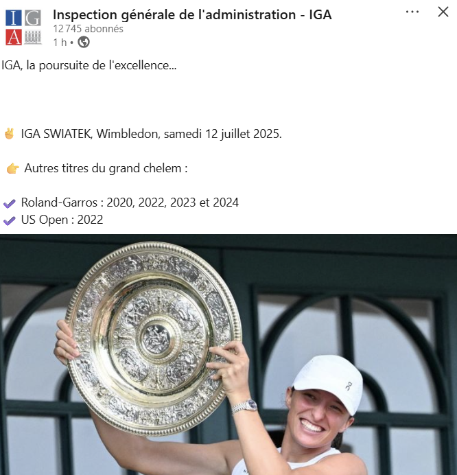 Le CM de l'inspection générale de l'administration (IGA) a besoin - comme nous tous - de vacances 🎾🙃