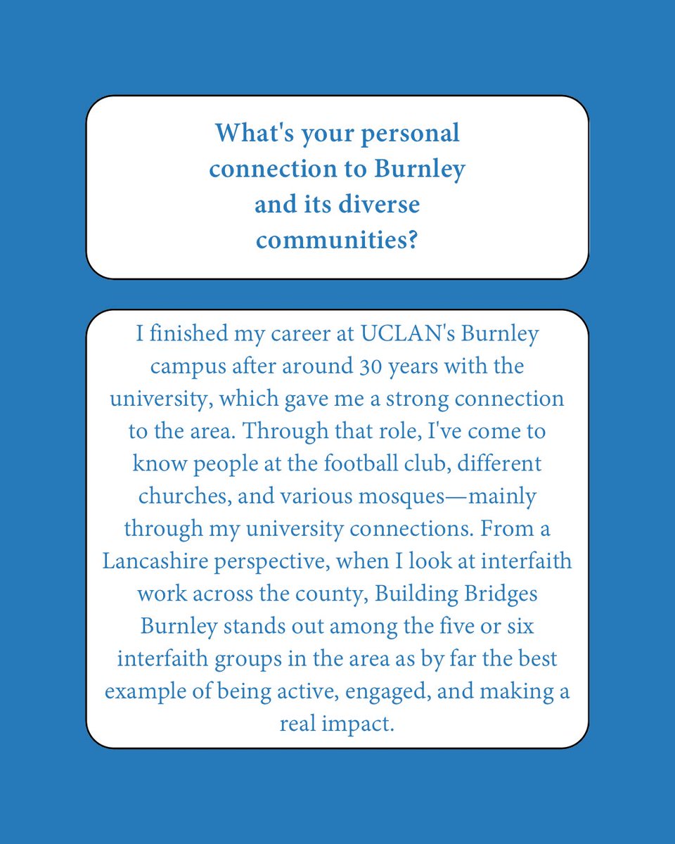 B_B_Burnley's tweet image. ✨ Meet the Team Tuesdays ✨
Meet Peter Lumsden, one of our dedicated trustees! 🙏
Peter brings decades of interfaith experience to Building Bridges Burnley, having previously chaired the Preston Faith Forum for 4 years.
#BuildingBridgesBurnley #InterfaithWork #CommunityUnity