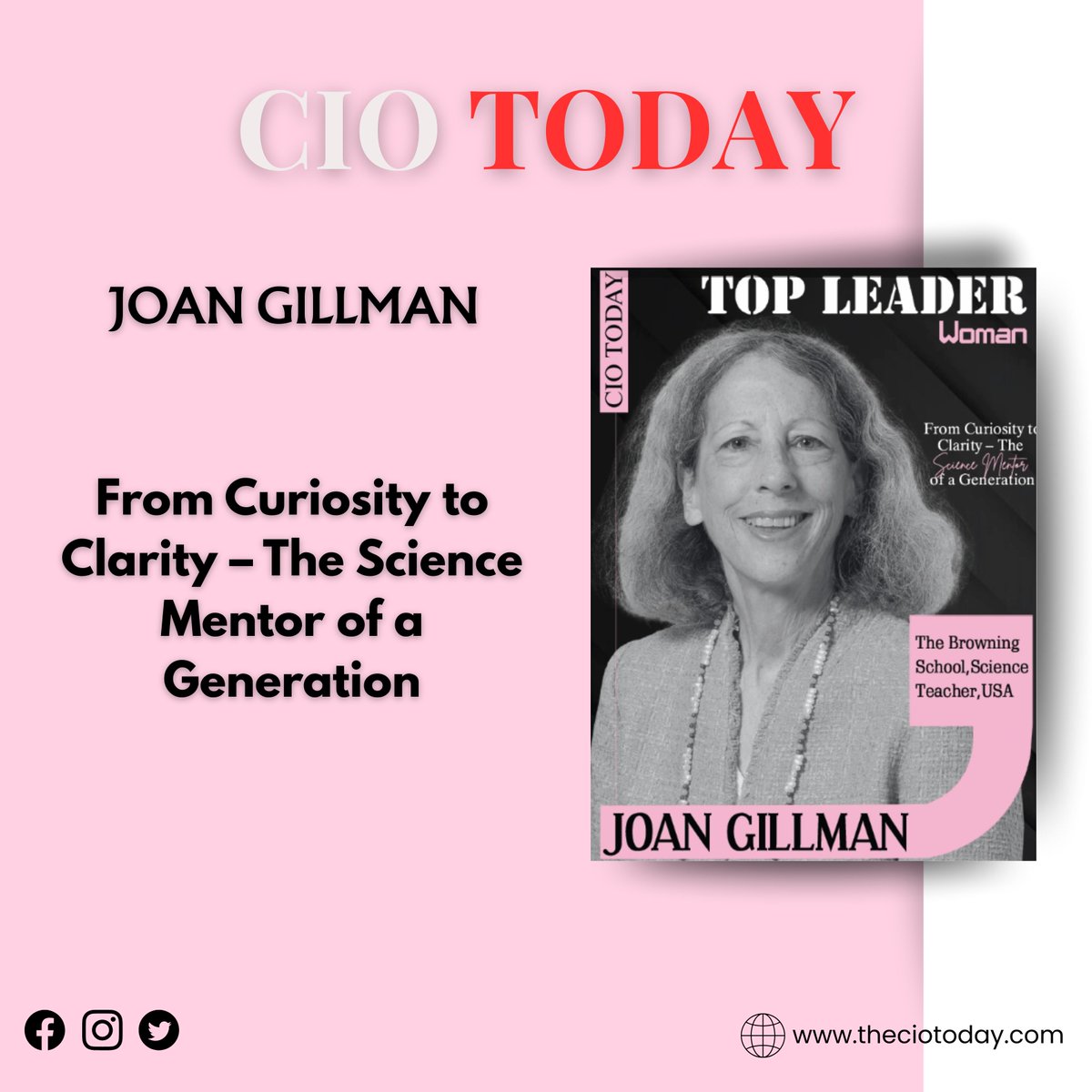 TodayCio's tweet image. Recognized by The CIO Today as “The Science Mentor of a Generation,” Joan Gillman bridges science, innovation &amp;amp; mentorship.

Read “From Curiosity to Clarity”:
[theciotoday.com/top-leaders/jo…]

#CIOToday #STEMMentor #WomenInScience #LeadershipInSTEM