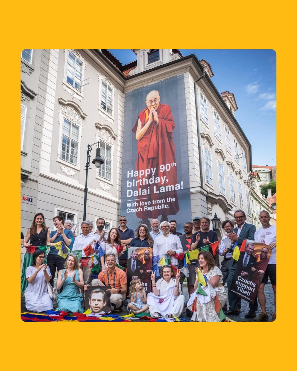 Friends and supporters gathered on Sněmovní Street in Prague to hang a several-meter-long banner featuring His Holiness’ portrait and celebrated his 90th birthday!
#CompassionRising #CompassionRisingWorldTour 
#YearOfCompassion
Credit: Czechs Support Tibet/Cesi Tibet Podporuji