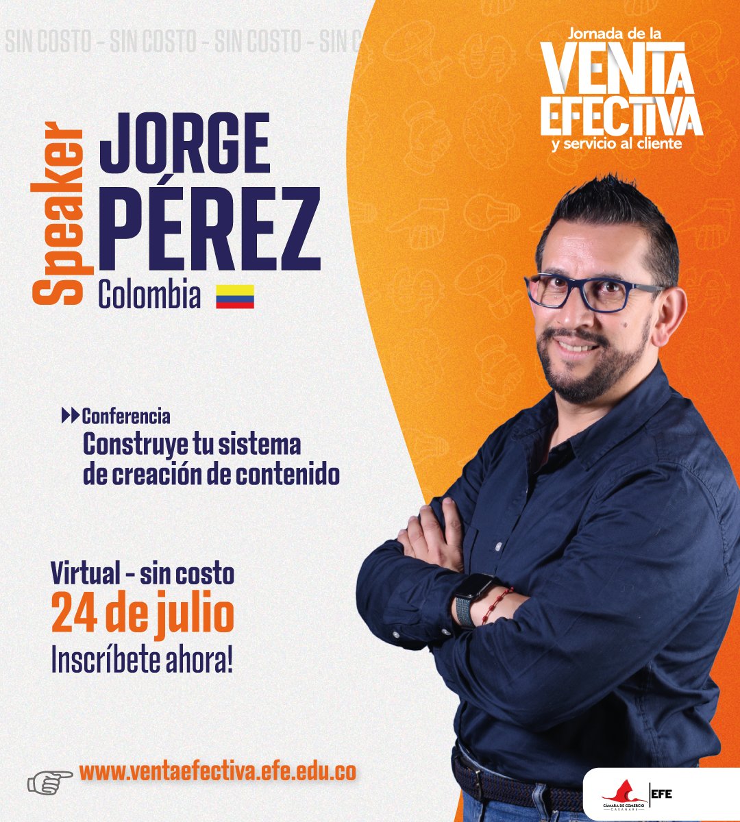 📲 ¿Sientes que improvisas tu contenido cada semana?
🔥 Jorge Pérez te enseña a construir un sistema de contenido rentable
✅ Sin costo | 💻 100% virtual | 📅 24 de julio
👉 Regístrate en url.cccasanare.co/7086f 
#SomosEFE #VentaEfectiva #contenido #online #gratis