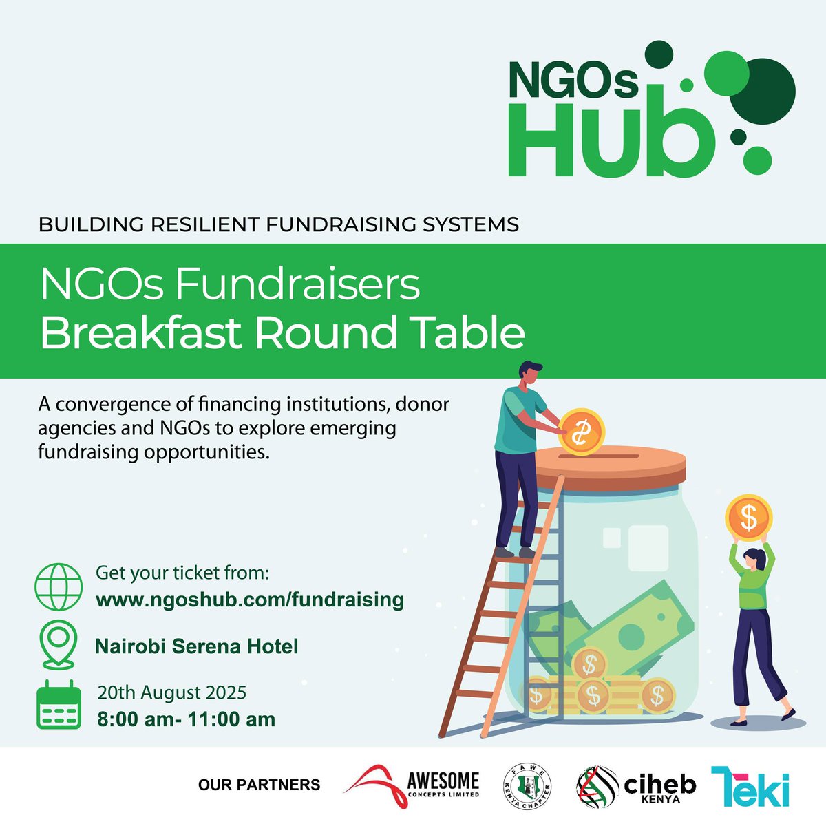 CivilSocietyKe's tweet image. #FundraisingTipTuesday: Don't put all your eggs in one basket. Diversifying your funding streams—grants, individual donors, corporate partners—is key to building a truly resilient organization.
Join us at the NGOs Fundraisers Breakfast
Tickets: little.africa/events/135
#NGOsHub