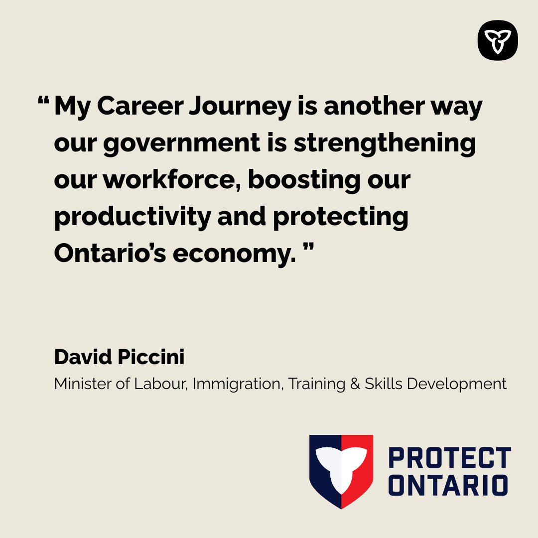 ONTatwork's tweet image. 🚀#MyCareerJourney, is a new online tool designed to connect students and job seekers to the tools they need to find rewarding, good-paying careers.
Discover your dream job today: ontario.ca/mycareerjourney.
@ONtrainandstudy