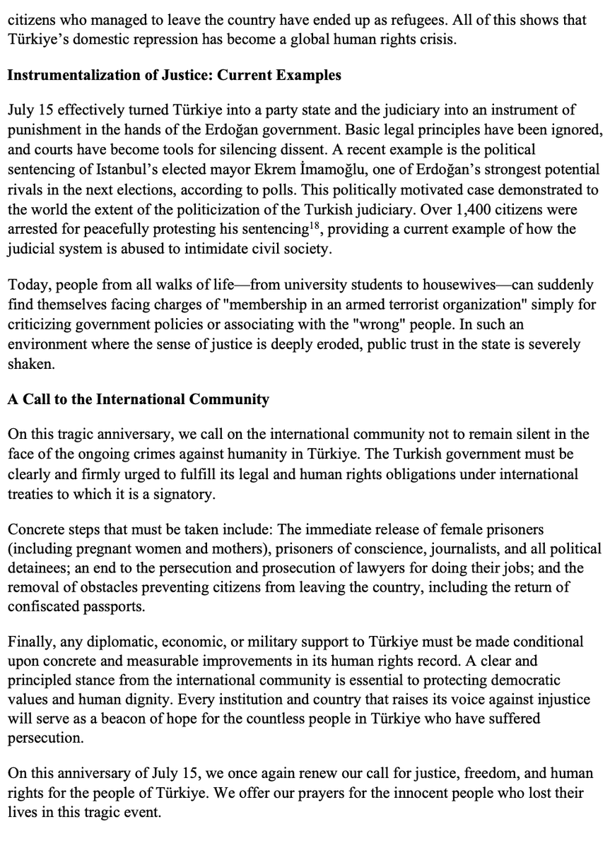Today marks 9 years since the July 15 coup attempt in Türkiye. What followed was not a return to democracy—but a civil purge, mass persecution, and the rise of one-man rule. Read AfSV's full anniversary statement here: afsv.org/afsvs-9th-anni…