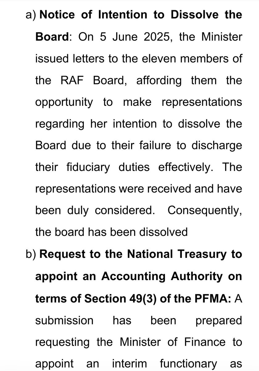 Department of Transport (@dotransport) on Twitter photo MINISTER CREECY DISSOLVES RAF BOARD
The Minister of Transport <a href="/BarbaraCreecy_/">Minister of Environment, Forestry & Fisheries 🇿🇦</a> has dissolved the Board of Directors of the Road Accident Fund (RAF)
<a href="/GovernmentZA/">South African Government</a>
<a href="/RAF_SA/">The Road Accident Fund</a> MINISTER CREECY DISSOLVES RAF BOARD
The Minister of Transport <a href="/BarbaraCreecy_/">Minister of Environment, Forestry & Fisheries 🇿🇦</a> has dissolved the Board of Directors of the Road Accident Fund (RAF)
<a href="/GovernmentZA/">South African Government</a>
<a href="/RAF_SA/">The Road Accident Fund</a>