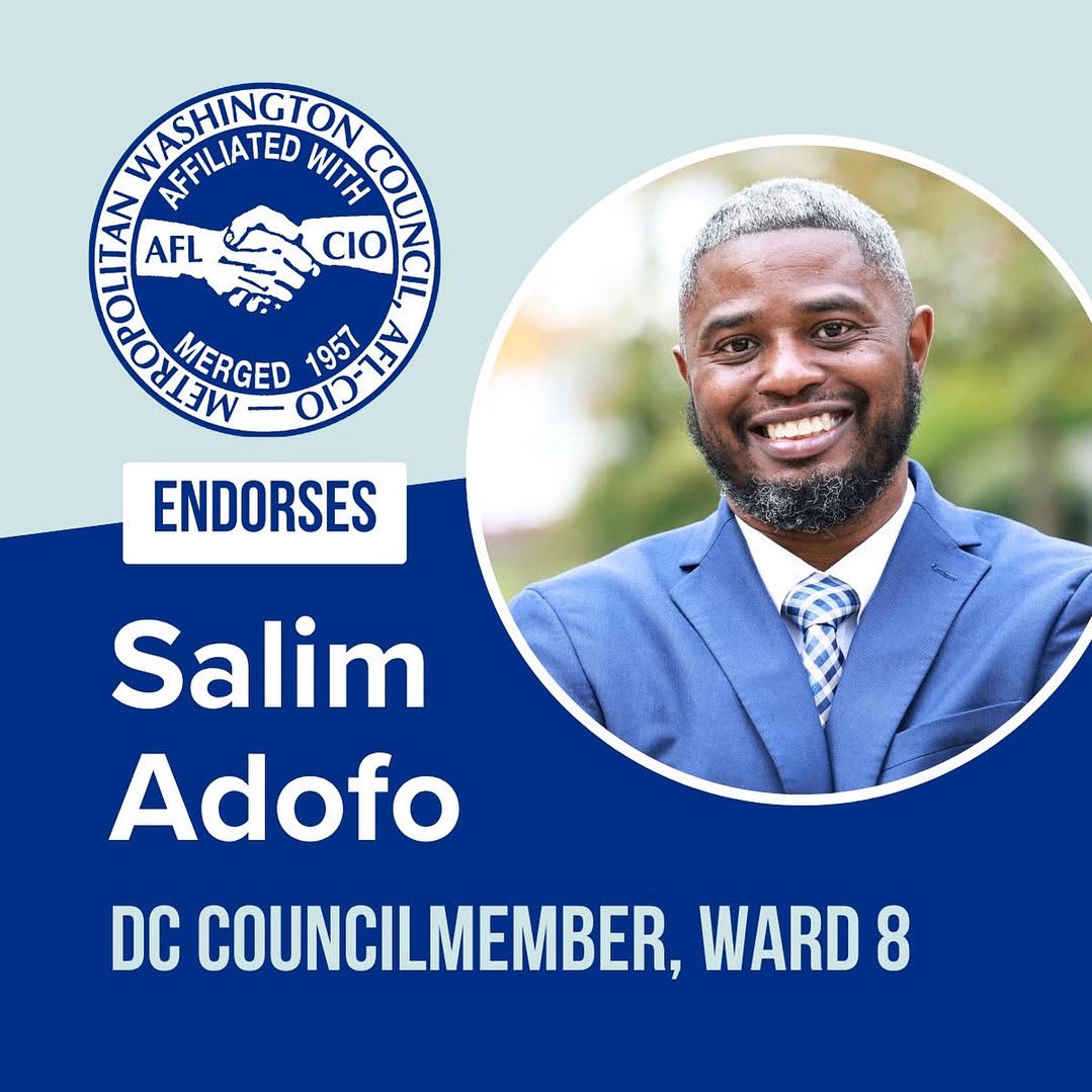 DCLabor's tweet image. It’s Election Day, Ward 8!
We’re proud to endorse @salimadofo. Salim has shown his clear solidarity with Ward 8 workers and families, and we know he’s the right choice in this election.
Get out today and vote!
