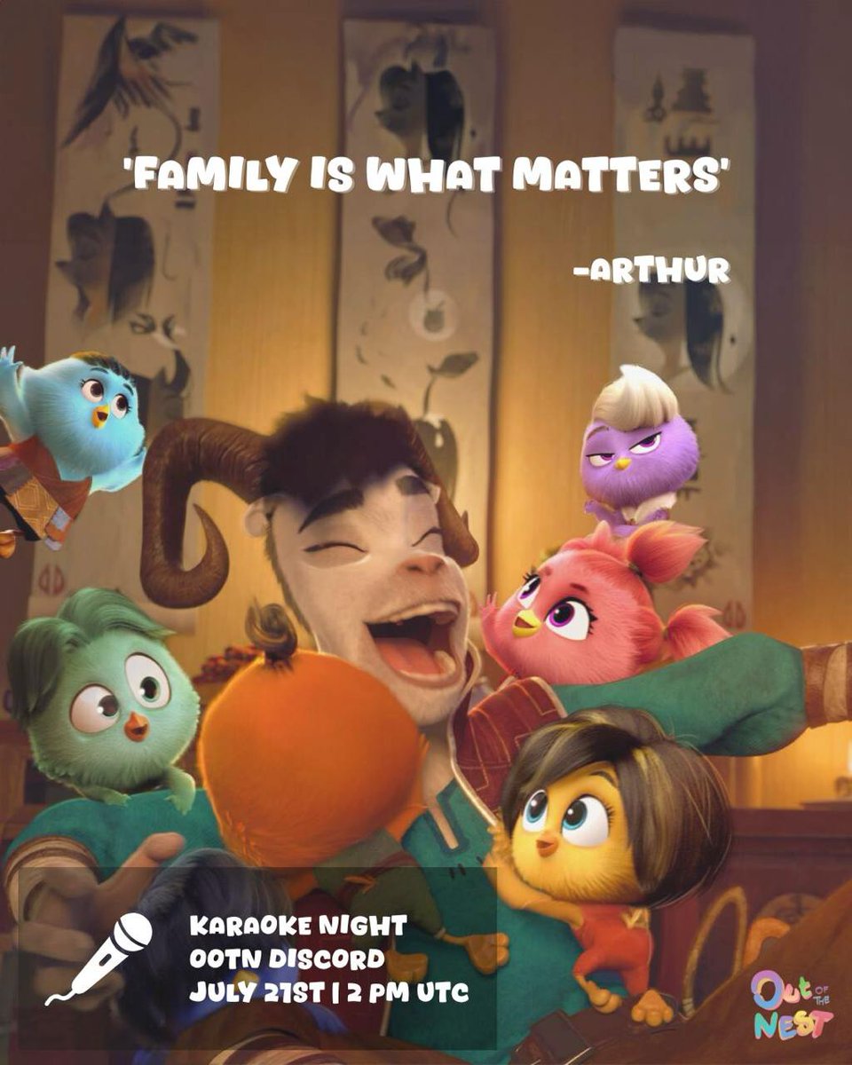 outofthenestth's tweet image. "Family is what matters." ❤️
Come join our family for a Karaoke Night! You're invited to the Out of the Nest Discord on July 21st at 2 PM UTC.
Let's sing our hearts out 👉🏽 discord.gg/ootn