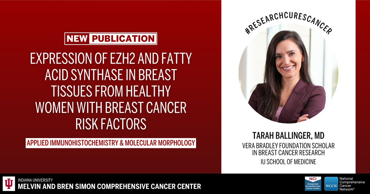 IUCancerCenter's tweet image. Discover key research from the cancer center’s Tarah Ballinger, MD, and colleagues published in Applied Immunohistochemistry & Molecular Morphology. Read more: ow.ly/BEJG50W7aab. #ResearchCuresCancer #NCIcomprehensive