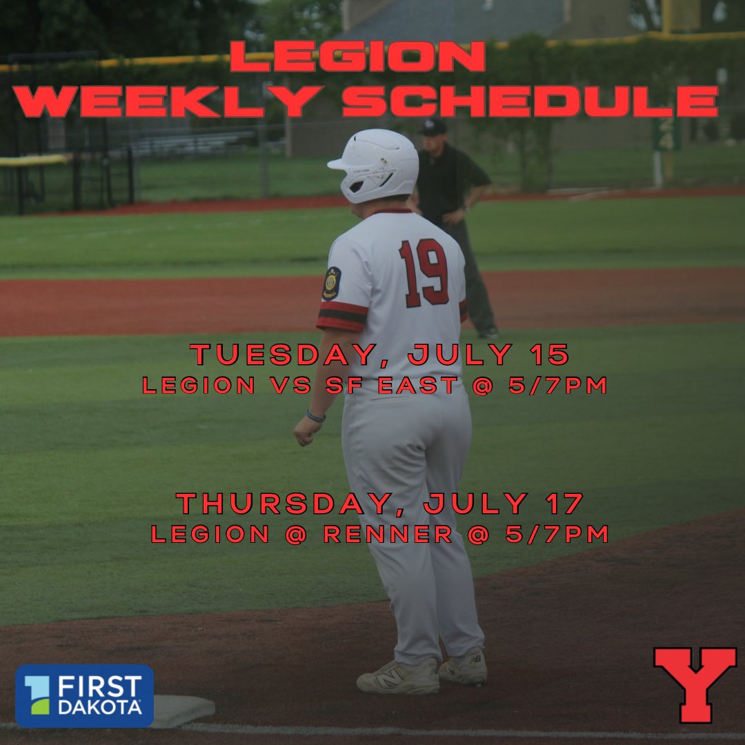 YBABaseball's tweet image. 🚨LEGION GAMEDAY & SCHEDULE🚨
Legion wraps up the regular season this week taking on SF East @ home tonight @ 5/7, and taking on Renner @ Renner @ 5/7 on Thursday!
Post 12 currently is the #4 seed in the Legion standings. Let’s go Post 12! Finish the regular season strong!⚾️⚾️