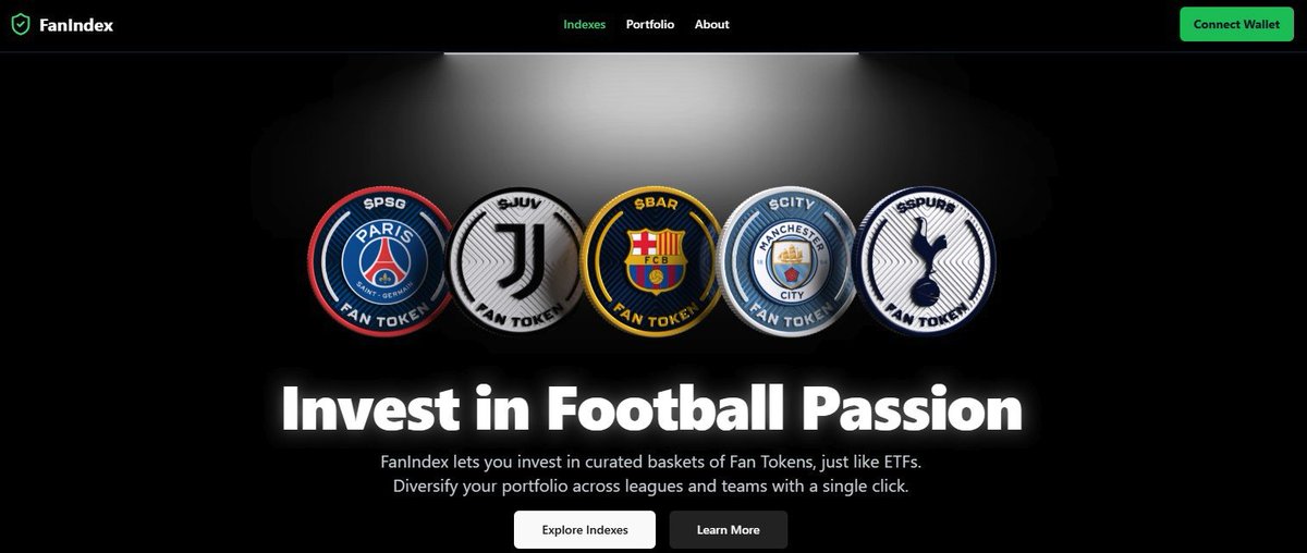 Fan Tokens™ (@fantokens) on Twitter photo FanIndex by <a href="/FanIndexes/">FanIndex - Invest in Football Passion</a> 🏆
𝗖𝗮𝘁𝗲𝗴𝗼𝗿𝘆
DeFi
𝗪𝗵𝗮𝘁 𝗶𝘁 𝗶𝘀
FanIndex simplifies #FanToken investment by streamlining research and diversification. It solves issues like individual club research, one-by-one purchases, and a lack of organization by sport or region. FanIndex by <a href="/FanIndexes/">FanIndex - Invest in Football Passion</a> 🏆
𝗖𝗮𝘁𝗲𝗴𝗼𝗿𝘆
DeFi
𝗪𝗵𝗮𝘁 𝗶𝘁 𝗶𝘀
FanIndex simplifies #FanToken investment by streamlining research and diversification. It solves issues like individual club research, one-by-one purchases, and a lack of organization by sport or region.
