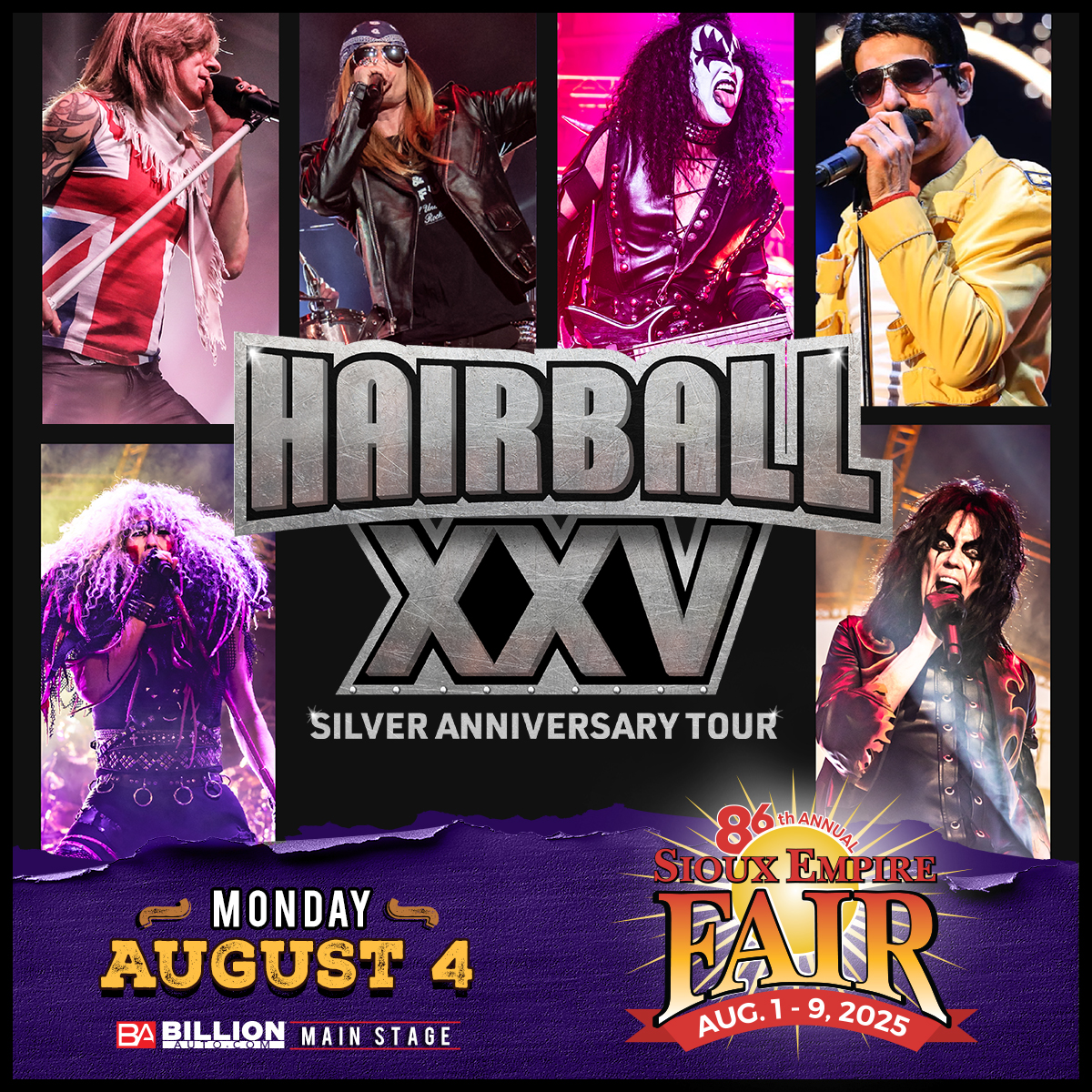 SiouxEmpireFair's tweet image. Get out the hairspray - Hairball is on the Billion Automotive Main Stage Monday, August 4 during the Sioux Empire Fair - FREE with paid fair admission! Get closer to the action with a Pit Pass for just $25!
More >> siouxempirefair.com/events/2025/ha…
Pit Passes >> siouxempirefair.com/p/tickets--dea…
