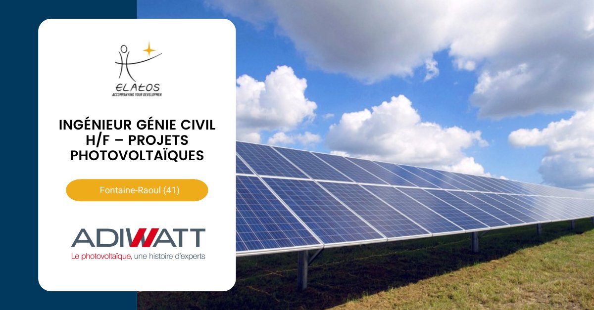 🌍Intégrer une véritable aventure humaine dans une société en forte croissance, reconnue et innovante.  

 #Recrutement Ingénieur Génie Civil h/f – projets photovoltaïques f/h pour ADIWATT à Fontaine-Raoul (41). 

→ bit.ly/3TpLAKT

#emploi #recrutement
