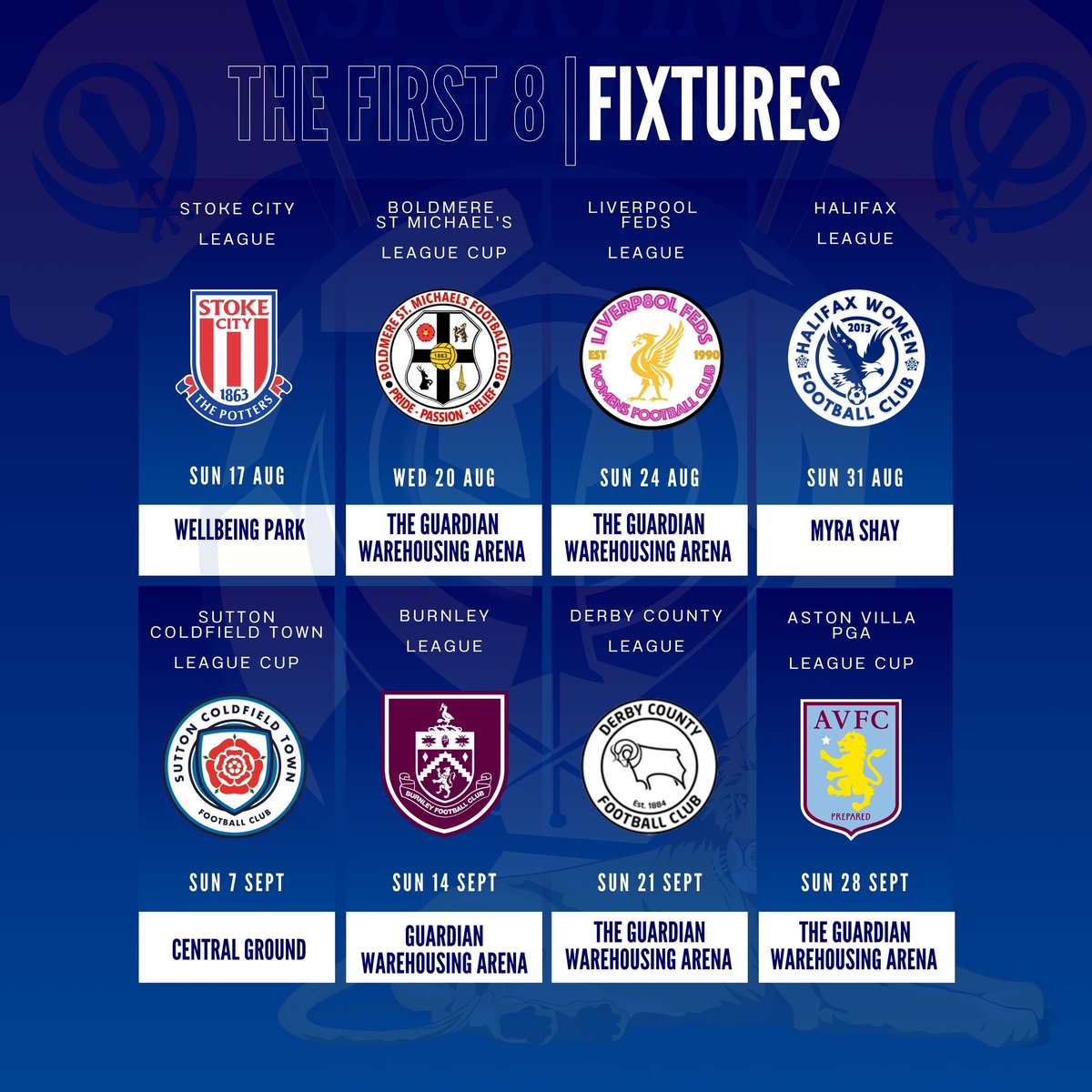 Sporting Khalsa Women (@khalsawomen) on Twitter photo The 2024/25 <a href="/FAWNL/">FA Women's National League</a> fixtures are out!
Our first 8 games include league action AND the League Cup in its exciting new format.
First up: an away day at Wellbeing Park to face <a href="/scfc_women/">Stoke City FC Women</a> π₯
#KhalsaFamily #FAWNL #BackTheQueens The 2024/25 <a href="/FAWNL/">FA Women's National League</a> fixtures are out!
Our first 8 games include league action AND the League Cup in its exciting new format.
First up: an away day at Wellbeing Park to face <a href="/scfc_women/">Stoke City FC Women</a> π₯
#KhalsaFamily #FAWNL #BackTheQueens