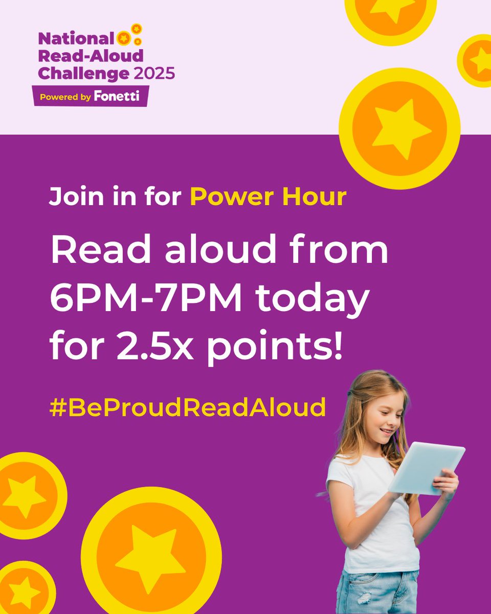 Read today from 6PM - 7PM for 2.5x points in the #NationalReadAloudChallenge 2025!

For all those avid reading competitors out there, this is not an opportunity to miss out on🤩

#PowerHour #BeProudReadAloud #UKReadAloud