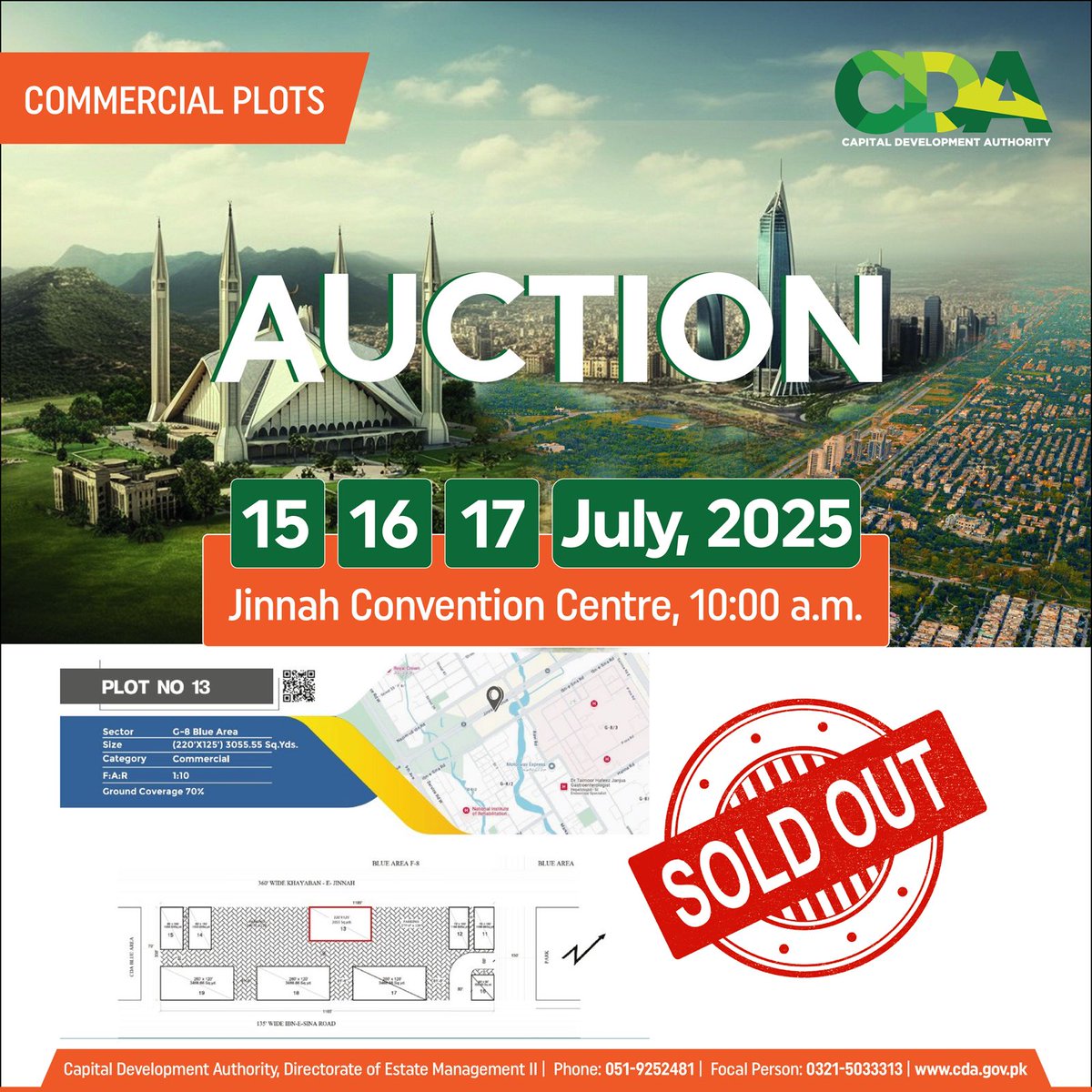 Plot No. 13 – G-8 Blue Area, Islamabad SOLD OUT!
Another prestigious commercial plot has been claimed in the heart of Islamabad’s Blue Area!
📷 Size: 3055.55 Sq. Yds
📷 F.A.R: 1:10 | Ground Coverage: 70%
📷 Category: Commercial | High-rise approved
This was the perfect spot for: