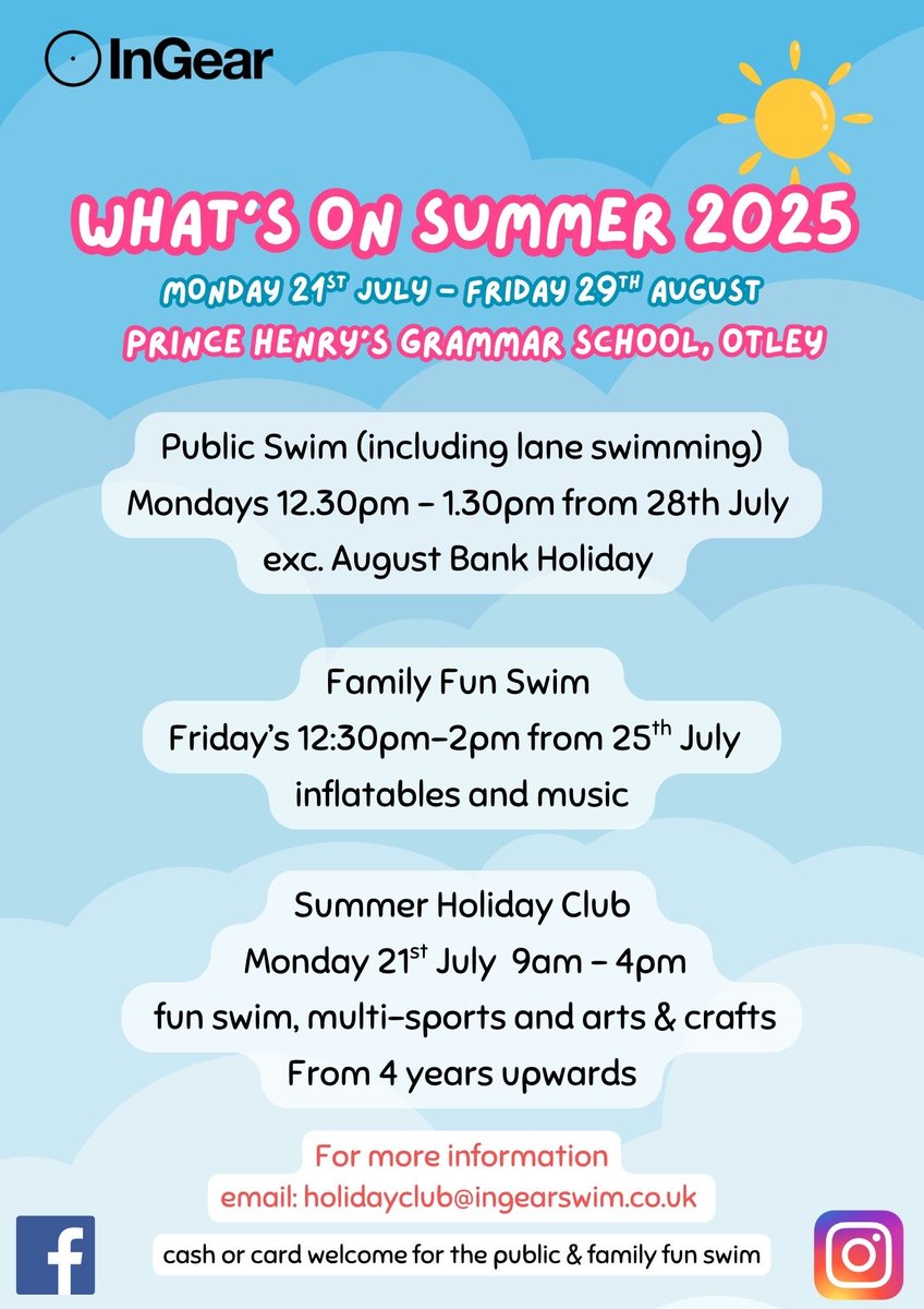 Public Swims! Family Fun Swims! The summer programme from InGear Swim - and InGear Holiday Clubs.